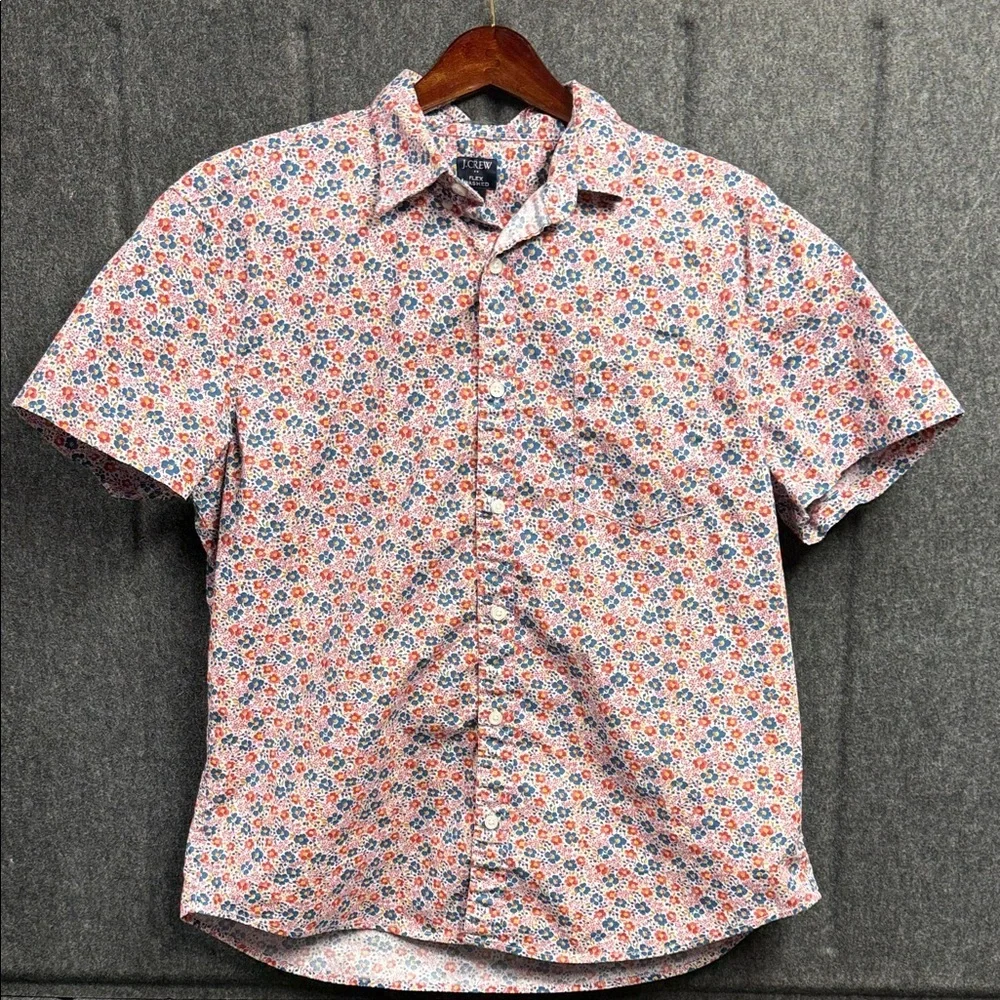 J. Crew Men's Floral Button Down Shirt - Red and Blue